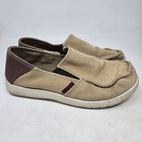 CROCS Santa Cruz Shoes Loafers Youth Kids Boys J4 Slip On Tan Brown 204025 - Picture 1 of 8